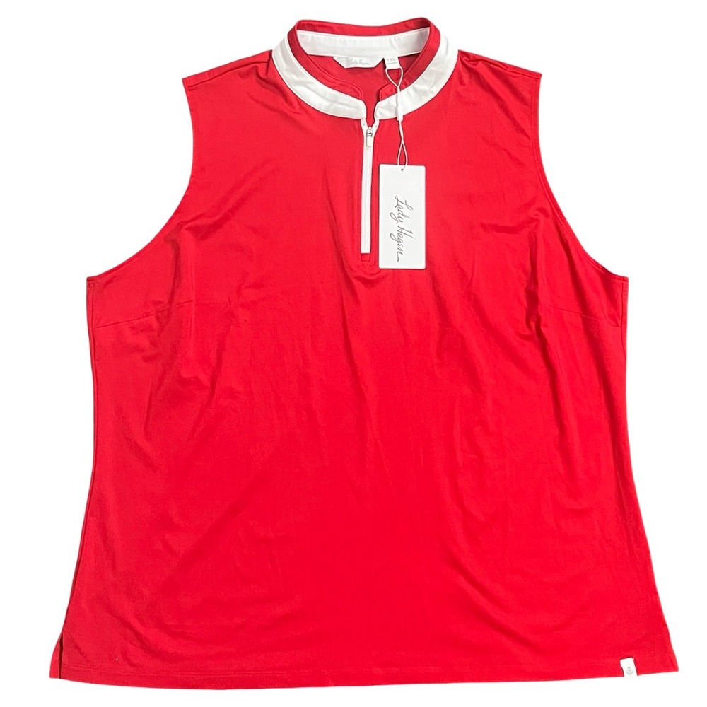 NWT Lady Hagen Women XXL Red Sleeveless Golf Polo Shirt UPF 50+ Moisture Wicking